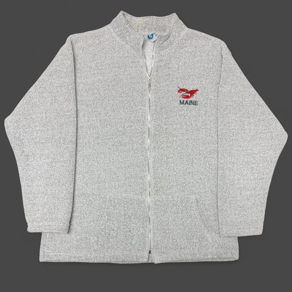 Vintage 90s Maine Lobster Full Zip Sweatshirt Mens Large Grey Heathered Fleece